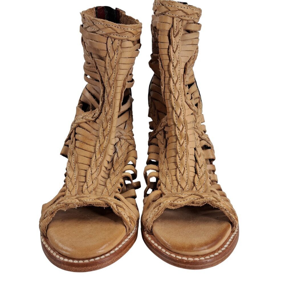 Freebird by Steven Bella Leather Peep Toe Sandals Boots Size 8 Gladiator Reptile - Picture 7 of 16